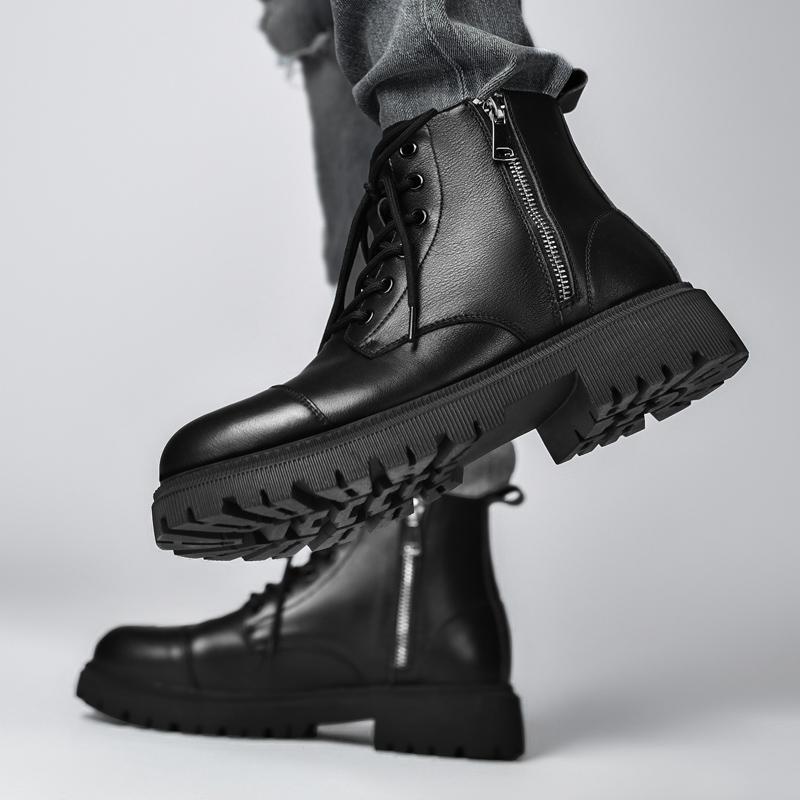 Classic Leather Male Side Zipper High Top Shoes 2024 Luxury Brand Low Top Motorcycle Boots Men's Desert Boots