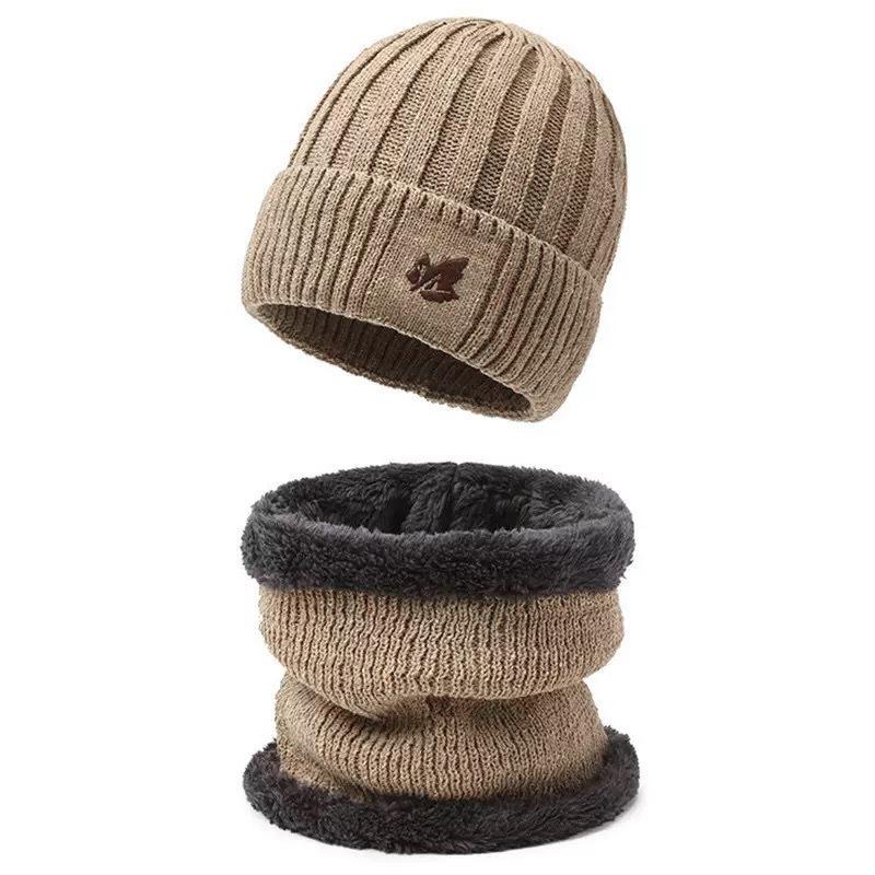 Hat Unisex Knitted Hat Scarf Hat Two-piece Set Peaked Hat Ear Protector Hat Cycling Cold Resistant Warm Set