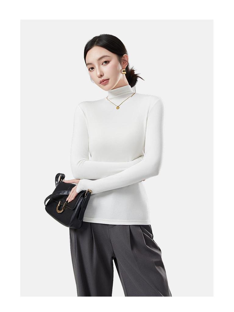 Dámské antibakteriální tričko s dlouhým rukávem a rolákem slim fit na podzim-zimu