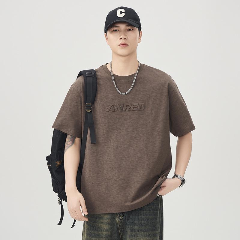 New Summer Retro Three-dimensional Steel Stamp Short-sleeved T-shirt Men's Loose Round Neck Half-sleeved Top