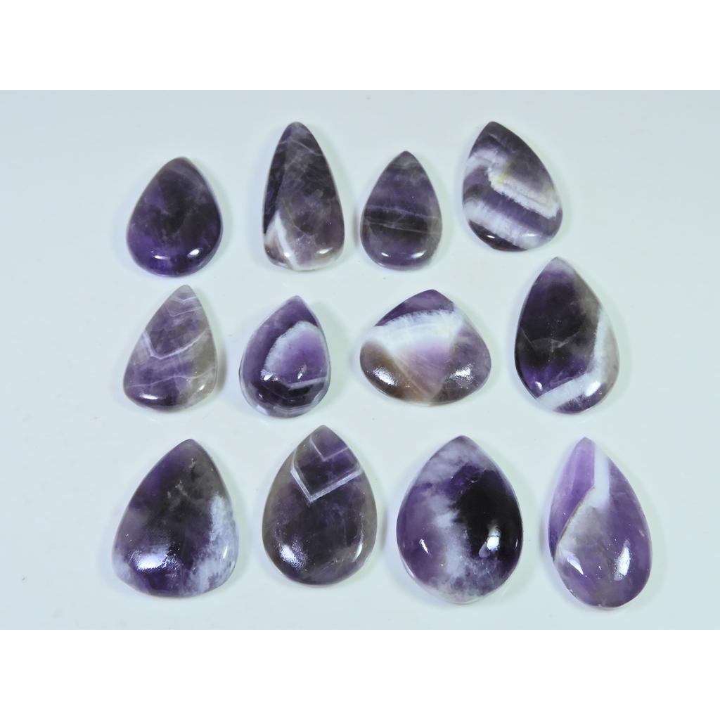 350Cts. Natural Amethyst Lace Agate Pear Cabochon Loose Gemstone 12 Pcs Lot C-798