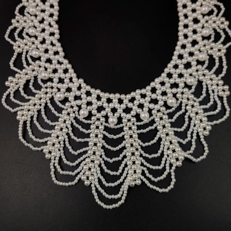 Handmade Layered Pearls Choker Necklace Luxurious Body Chain Shoulder Shawl Collar for Women Body Jewelry Accessory