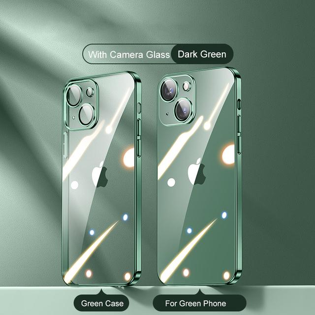 Luxyry Ultradünne, durchsichtige, quadratische Rahmenhülle für iPhone 14, 13, 12 Mini, 11 Pro Max, X, Xs, Xr, Se, 7, 8 Plus, weiche Abdeckung mit Glas