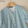 ZANZEA Women Casual V-Neck Loose Half Sleeve Stripe Blouse