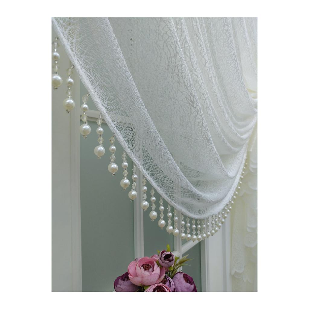 Speziell gestrickter, strukturierter Cruve-Tüllvorhang – inklusive Perlen, 200 x 260, Krawatte, 1/4