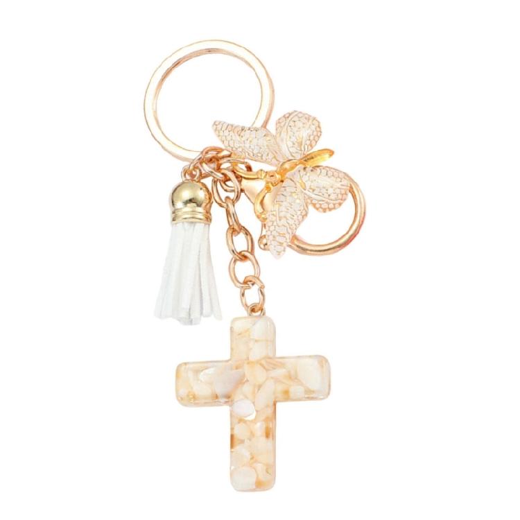 Christian Resins Crosses and Butterfly Keychain with Tassels for Daily Key Organization and Backpack Bag Decoration