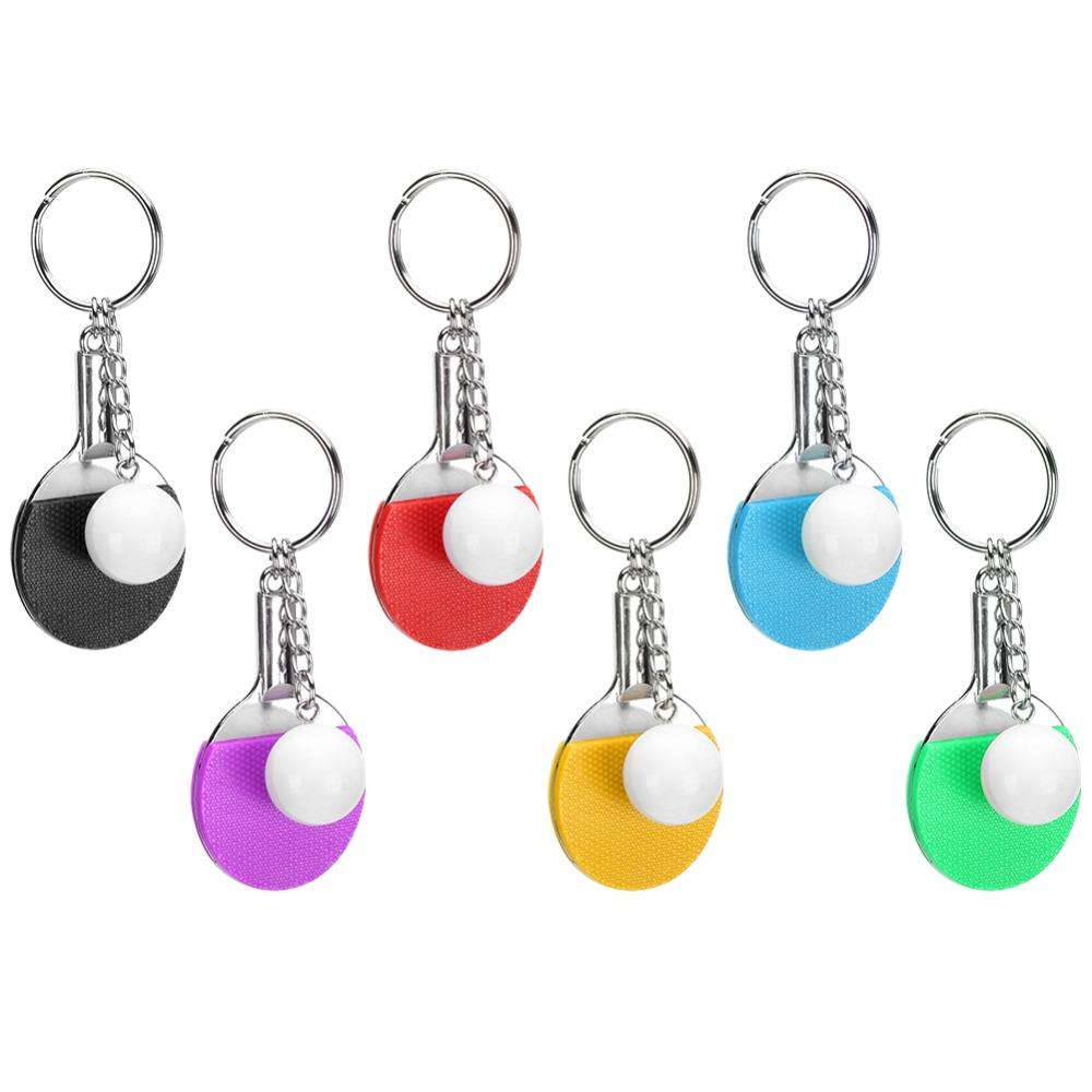 6pcs Bag Keychain Design Mini Table Tennis Racket Keyring Bag Hangings Sports Keyring Sports Gifts