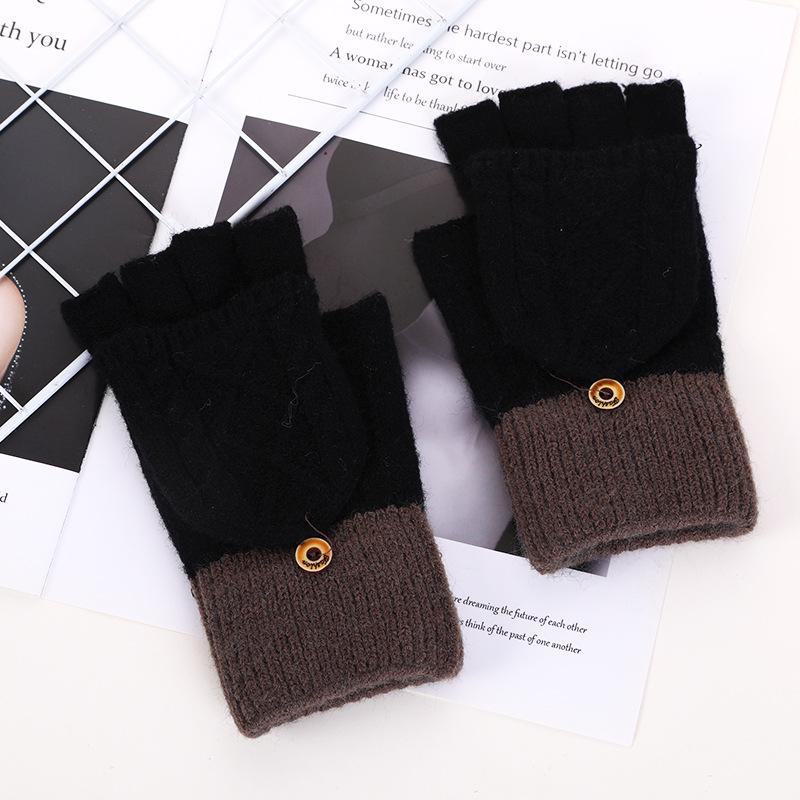 Dámské zimní pletené rukavice bez prstů – hřejivý samet, do půl prstu, roztomilý design pro studenty