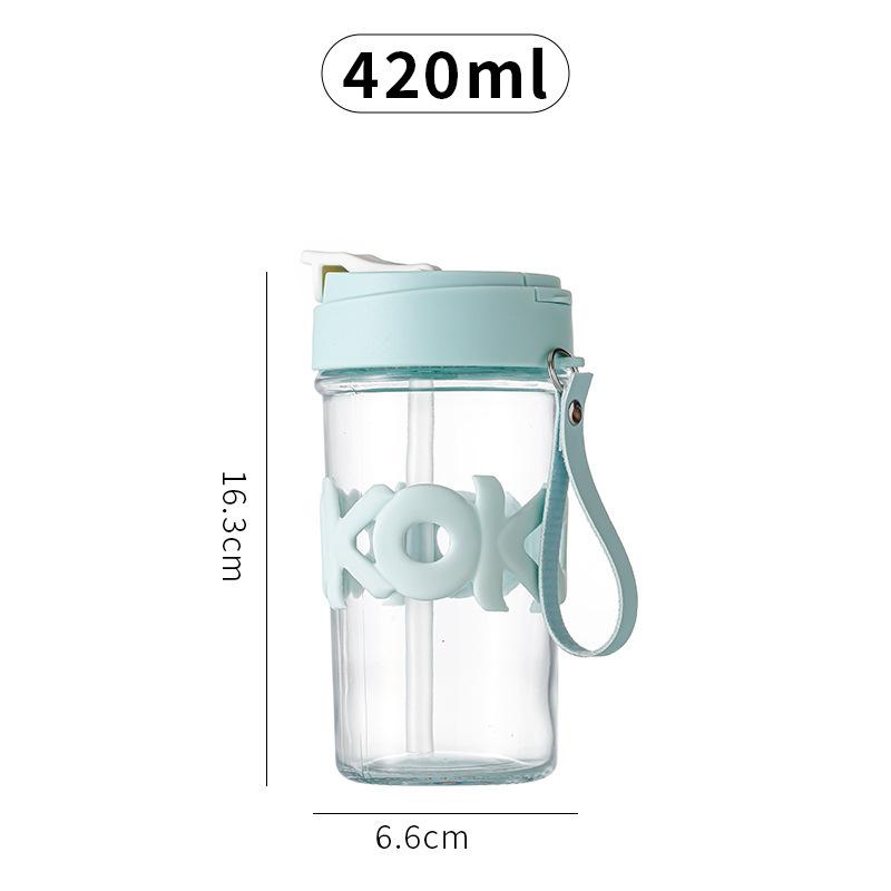 New Insulated Double Drinking Cup with Lid 420ml Portable Handle for Girls, Student Office, Rope Carrying Glass Cup