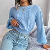 Women's Long-Sleeved Sweatshirt-Style Knit Jumper with Twisted Lantern Sleeves and Cinched Waist