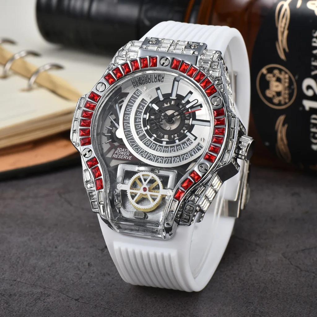 Luxury Full Diamond Business Quartz Watch Men Case Top Mens Watches Rubber Strap Color AAA Creative Decorative Clocks Relogio