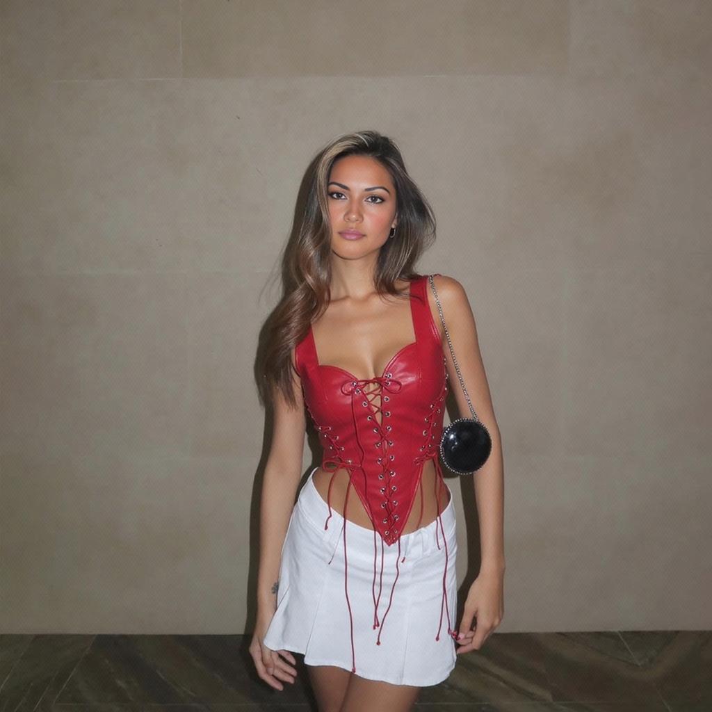 European and American style autumn new women's clothing fashion Spice Girls sexy hollow backless contrasting color straps PU leather small vest