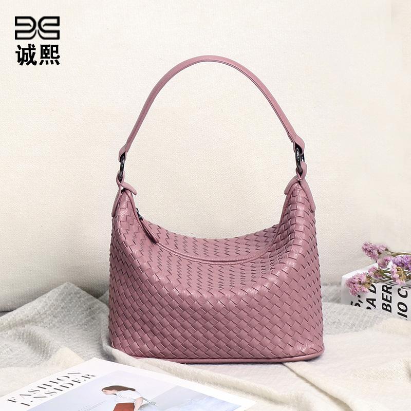 Hand-woven Messenger Bag, Textured Soft Leather Women's Bag, Casual Shoulder Underarm Bag, Large-capacity Trendy Bag.