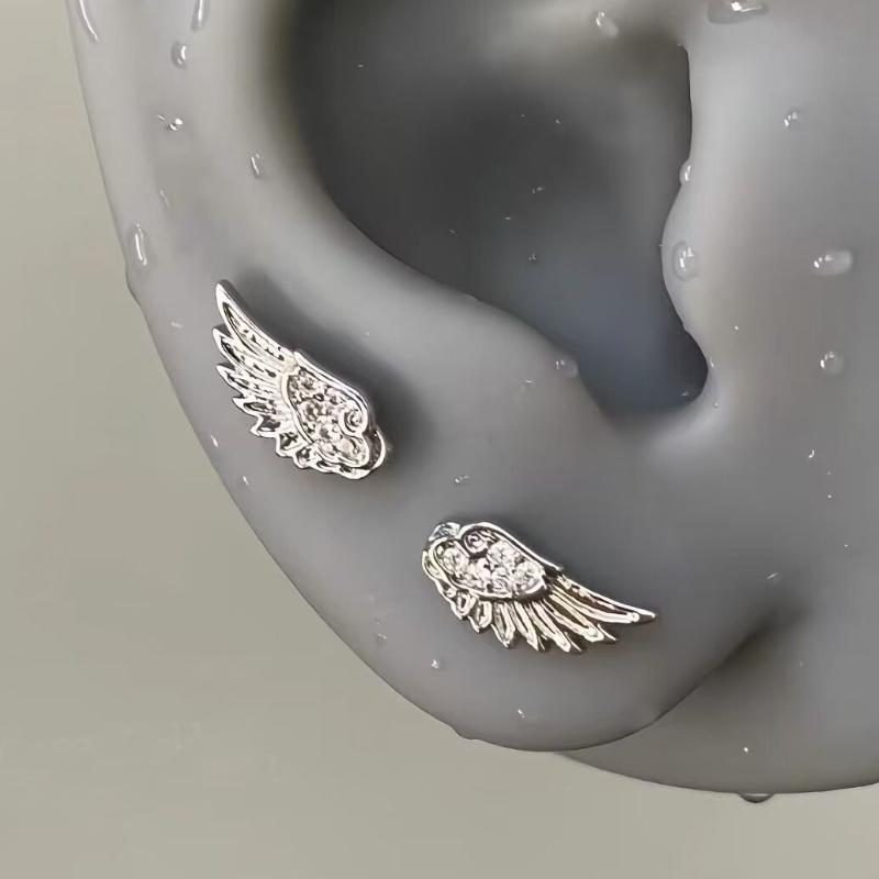 Fashion Zircon Wing Stud Earrings for Women Luxury Shiny Crystal Creative Angel Wings Cross Silver Color Ear Studs Jewelry Gifts
