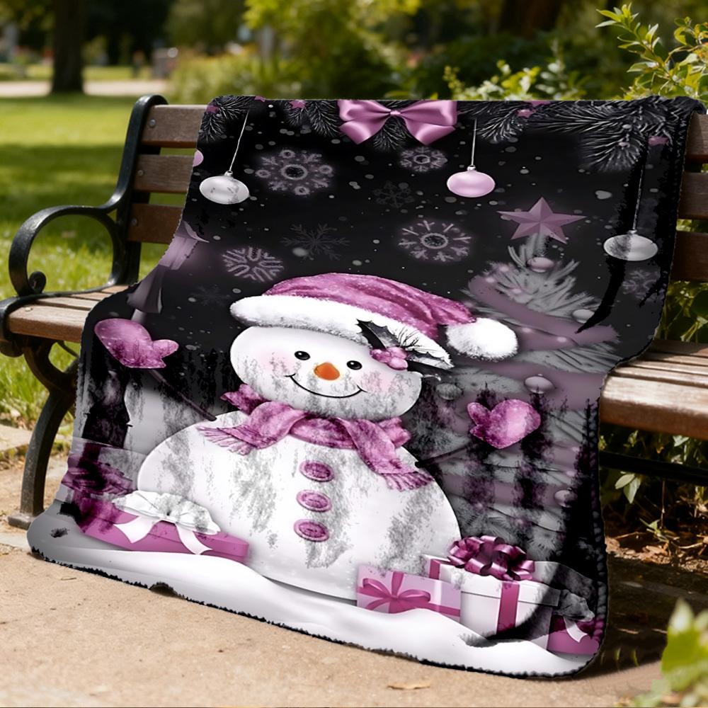 1pc Christmas Snowman Outdoor Personalized Flannel Blanket, Soft, Lightweight Personalized Flannel Blanket, Digital Printing,