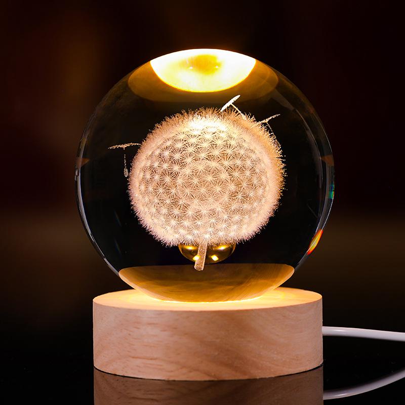 3D Starry Sky Crystal Ball Night Light with Solid Wood Base - Luminous Desktop Ornament & Birthday Gift