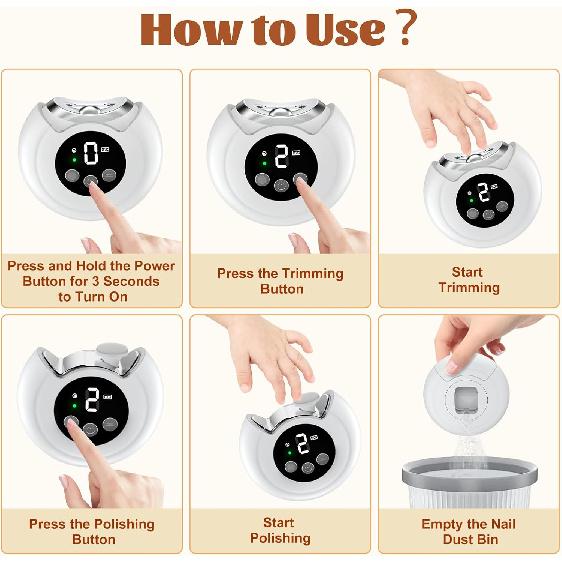 3 Speed Electric Nail Clipper, Rechargeable Electric Nail Clippers for Adults, Baby Nail Trimmer with Polisher, Dust Storage & LED Light, Automatic