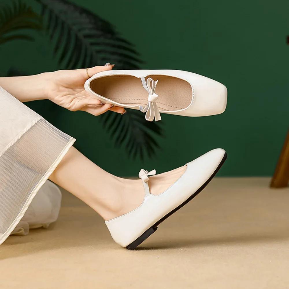 Flats Shoes Women Fashion Flat Single Shoes Women's New Spring and Autumn Bow French Retro Ballet Red Mary Jane Shoes