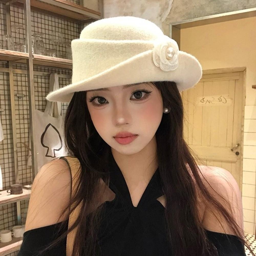 Flat-top Hepburn Style Topper Hat French Style Women Jazz Hat Elegant Black Felt Hat  Dinner