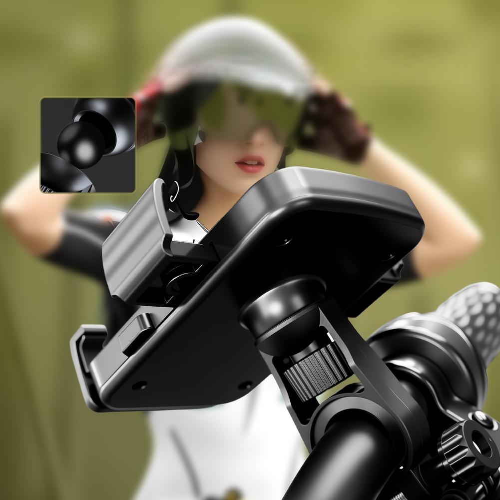 Motorcycle Phone Mount with 360 Degree Ball Joint Rotation and Shock Absorbing Pads Fits Phones 47 To 71 Inches