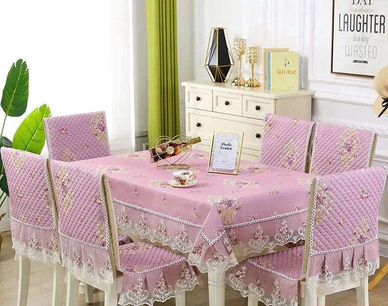 Lace Solid Color Chair Cover European Style Dining Table and Stool Cover Household Dining Table Cloth, Chair Backrest Cloth