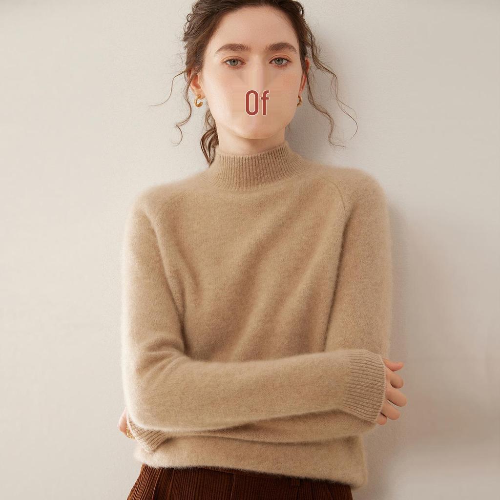 Women's Pure Cashmere Loose Fit Turtleneck Sweater, Solid Color, Thickened Base Layer for Autumn and Winter