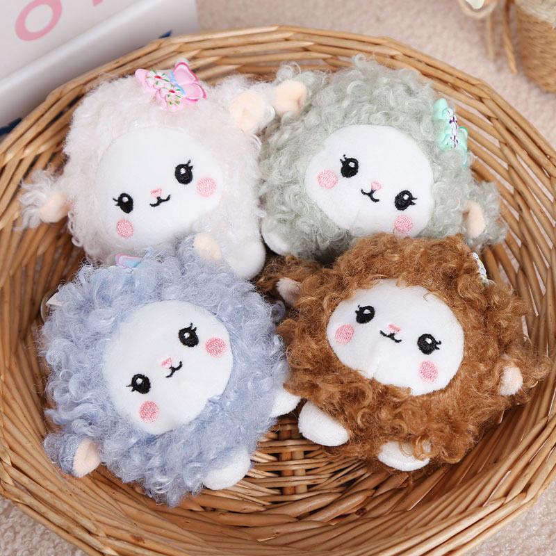 Fluffy Plush Sheep Keychain Cute Soft Curly Wool Butterfly Decor Keyring for Backpack Handbag Car Key Ornament