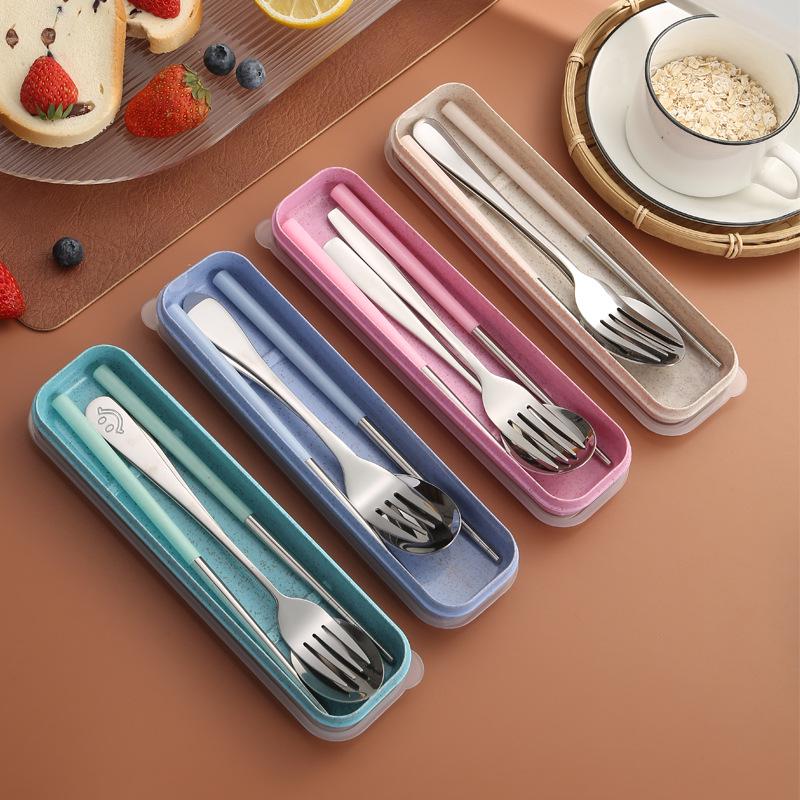 Stainless Steel Travel Cutlery Set: Fork, Spoon, Chopsticks with Portable Storage Box