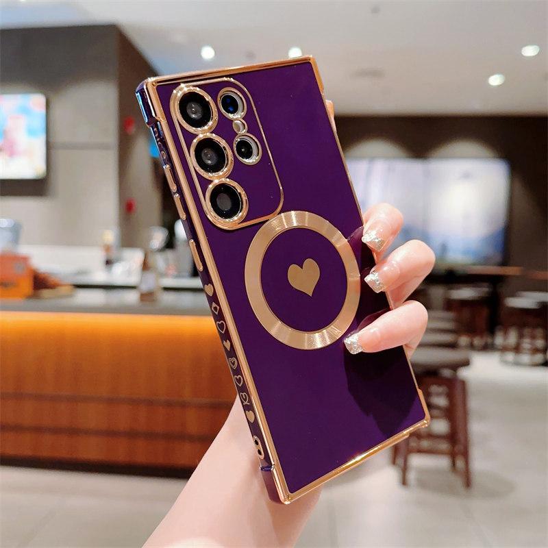 

Роскошный чехол для телефона с магнитной присоской и беспроводной зарядкой, подходит для Samsung S23 S22 S21 Plus Ultra S20 FE, защитный чехол от падения Samsung S21 Ultra темно-фиолетового