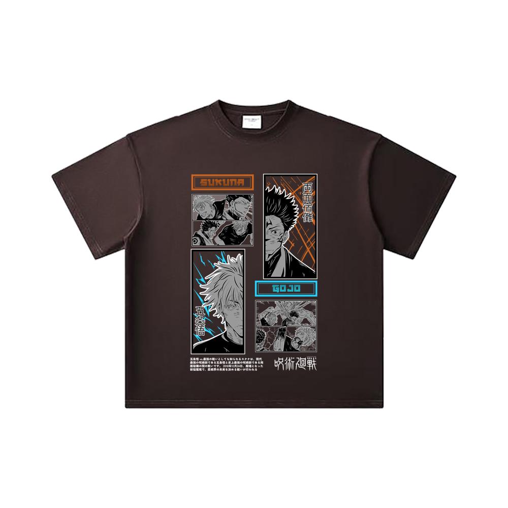 260 GSM Double Yarn 32 Count 100% Cotton Jujutsu Kaisen V33 Gojo Sukuna Print Unisex Heavy Cotton T Shirt