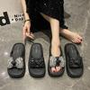Rhinestone Bow Slippers Outer Wear 2025 New Summer Fashion Rome Versatile Thick Bottom Height Increase Casual Slippers Women
