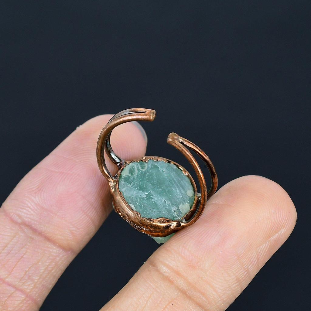 Aquamrine Handmade Gemstone Ring, Copper Electroformed Ring Antique Jewelry, Adjustable Ring Engagement Gift