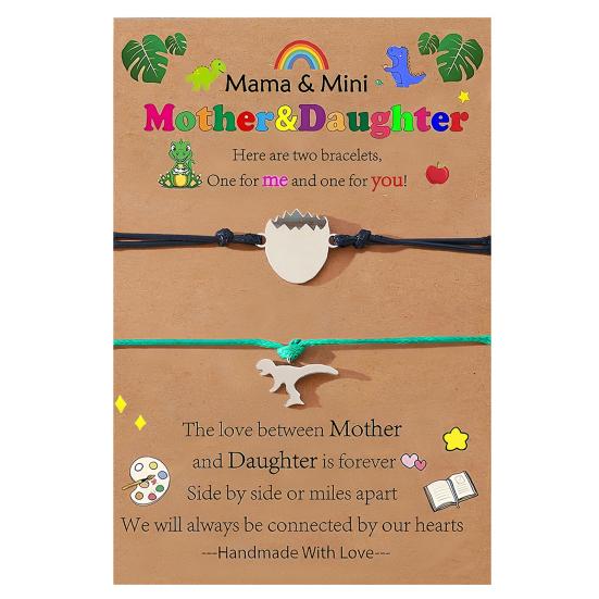 Mother Day Bracelet Dinosaur Element Handmade Heart Pendants Adjustable Size Women Wristband Meaningful