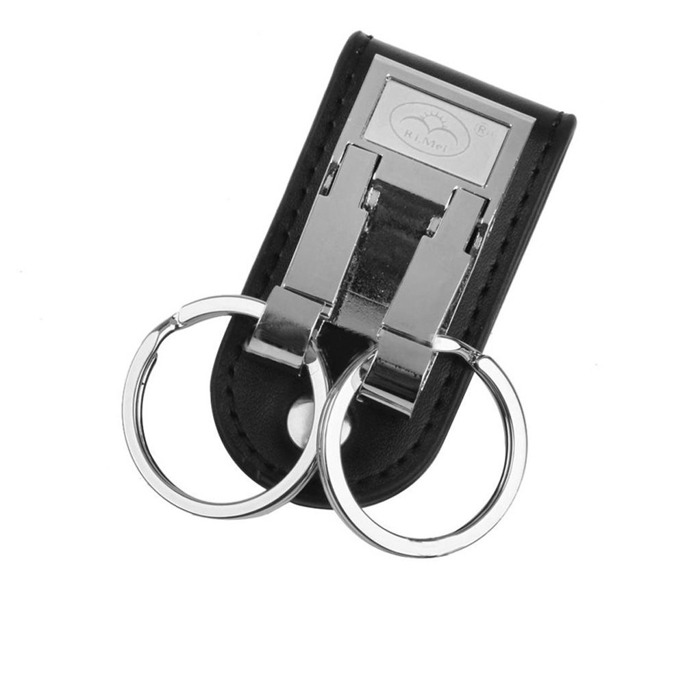 New Belt Buckle Clip Genuine Leather Key Ring Holder 2 Loops Keychain Key Chain