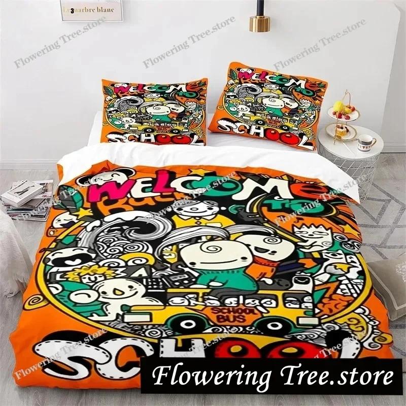 Graffiti Hip Hop Modern Street Art Bedding Set Boys Girls Twin Queen Size Duvet Cover Pillowcase Bed Kids Adult029