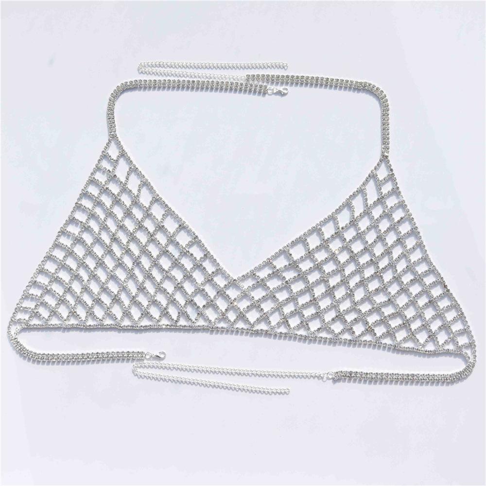 New Bust, Exaggerated Fishing Net-Shaped Rhinestone Body Chain, Nightclub Sexy Hollow Bra Body Chain