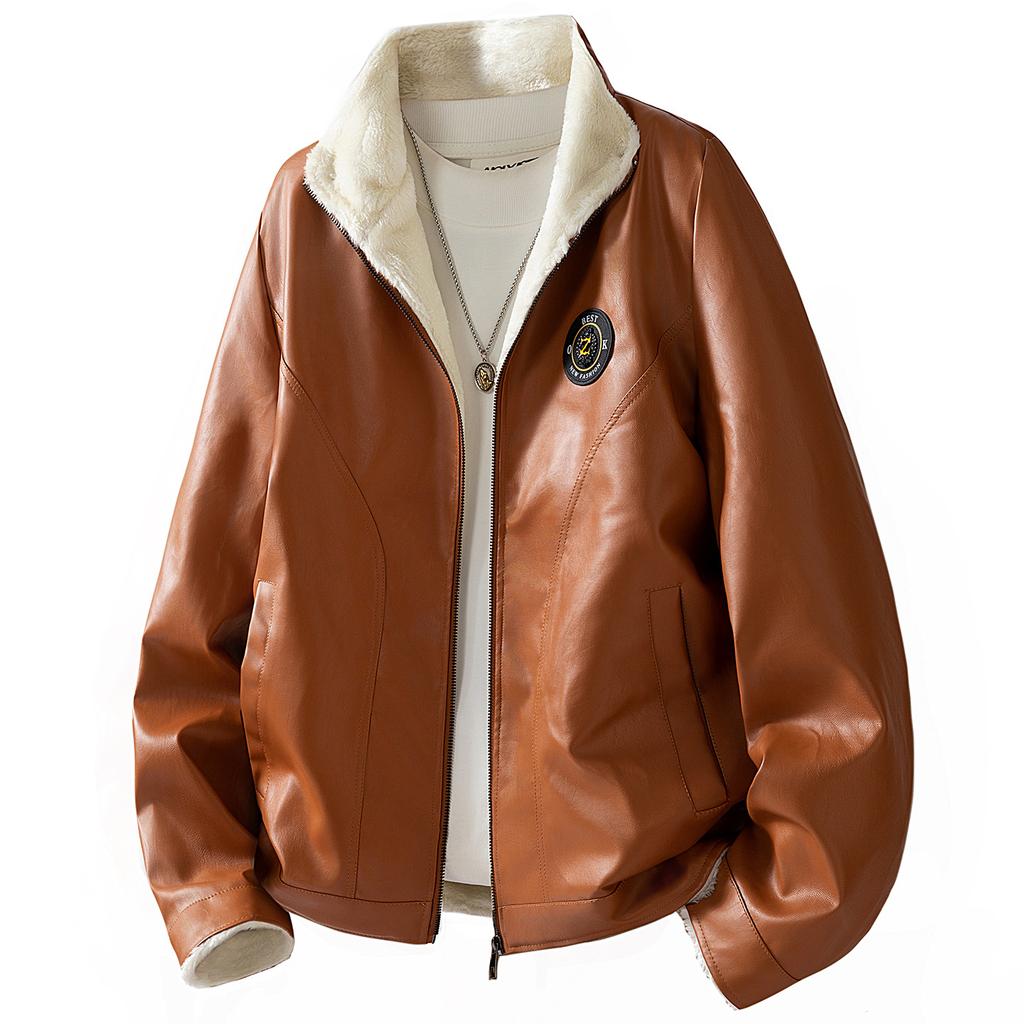 Pelz und Pelz Einteilige Samt Stehkragenjacke für Herren Oberbekleidung und Herren Lederjacke