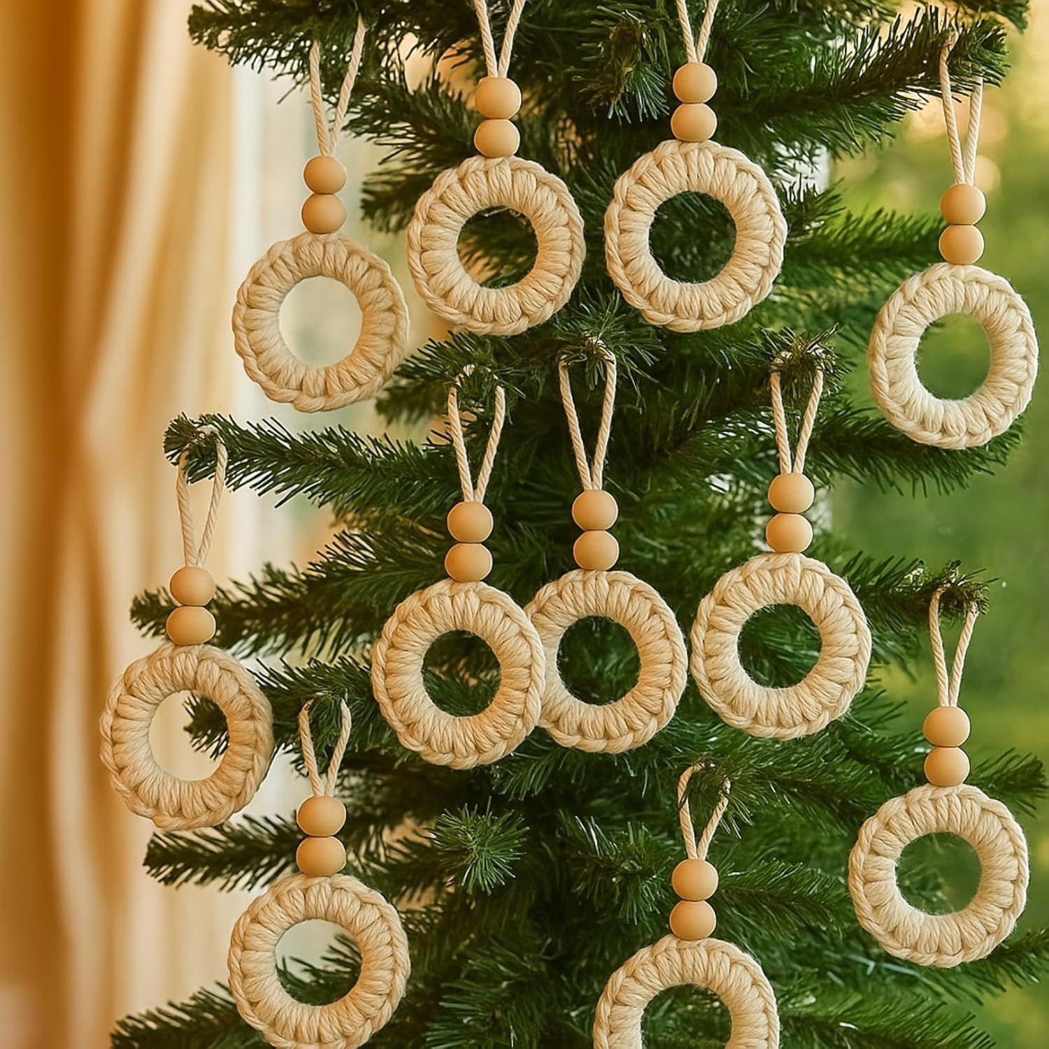 

10 Pack Wood Christmas Ornament for Decoration, Natural Modern Minimalist Xmas Tree Hanging Home Decor Bohemian Holiday Decorations