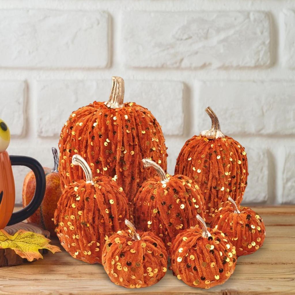 7x Artificial Glitter Pumpkins Fake Pumpkin Centerpiece Party Lifelike Home Halloween Craftsmanship Holiday Fall Decorations