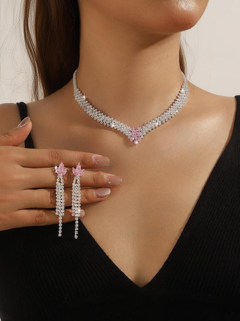 Elegant Rhinestone Zirconia Necklace & Jewelry Set for Bridal & Evening Wear