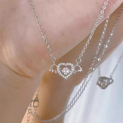 Angel Wings Heart Pendant Necklace for Women Crystal Zircon Charms Necklaces Korean Fashion Clavicle Chain Necklace Accessories