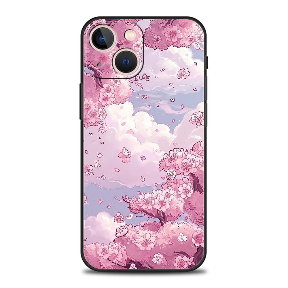 Luxus Handyhülle Für Apple iPhone 11 15 14 Pro MAX 12 13 7 8 Plus X XR XS MAX SE Silikon Schwarze Hülle Funda Kirschblütenbaum