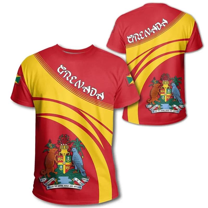 

Футболка с графическим принтом флага Гренады для мужчин, футболка с 3D-печатью герба, спортивная одежда, повседневные футболки с круглым вырезом и короткими рукавами 4XL