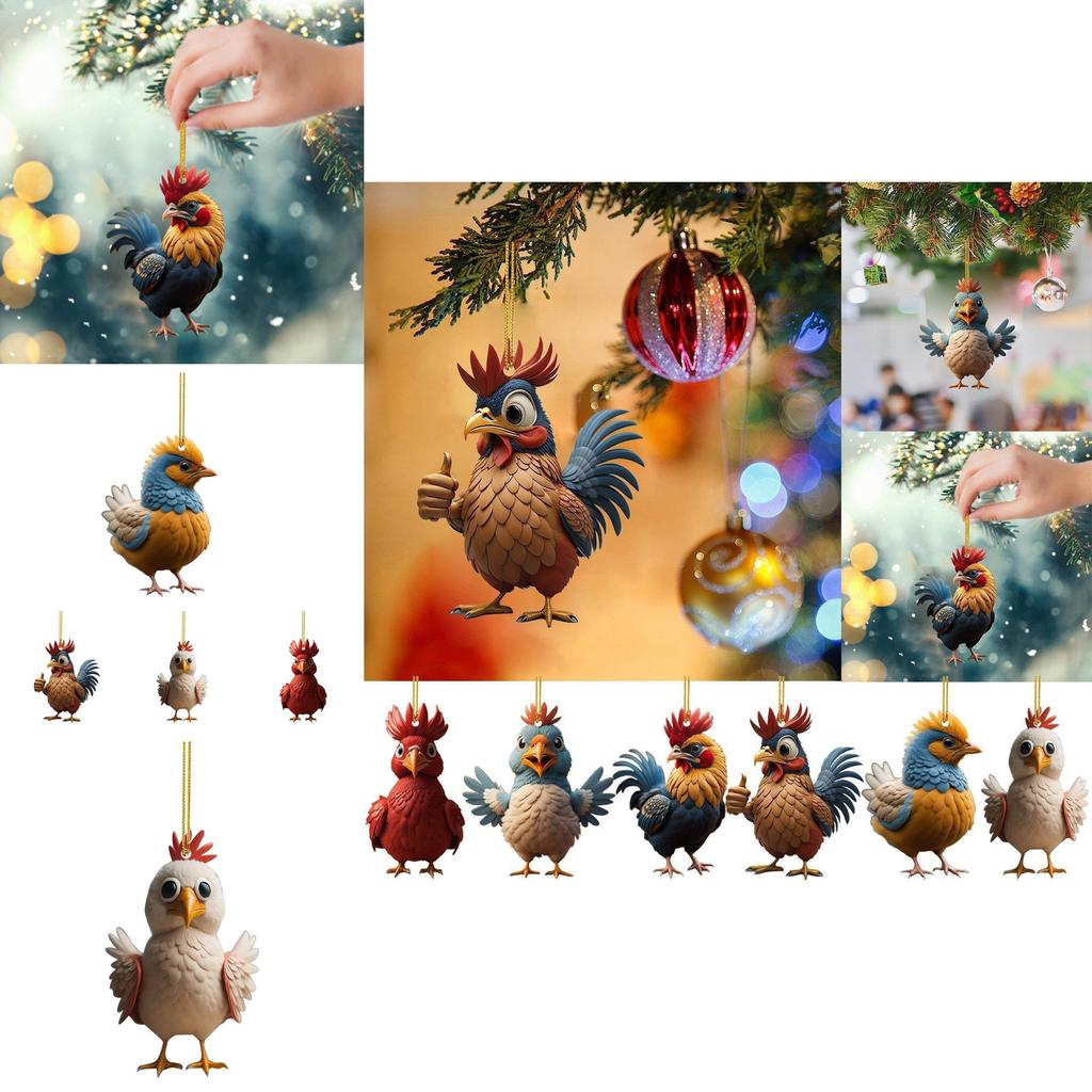 Charming Acrylic Holiday Cartoon Chicken Car Ornament For Christmas Home Decoration