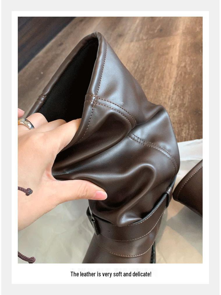 Klobige Plateau Weitschaftige Slouchy Stiefeletten - Echtes Leder Damen Herbst/Winter Stil