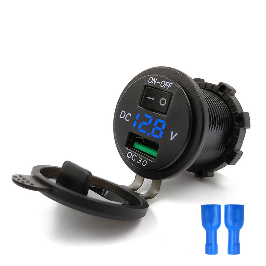 USB 3.0 Quick Car Charge Charger Socket LED Voltmeter Switch For Car Marine ATV