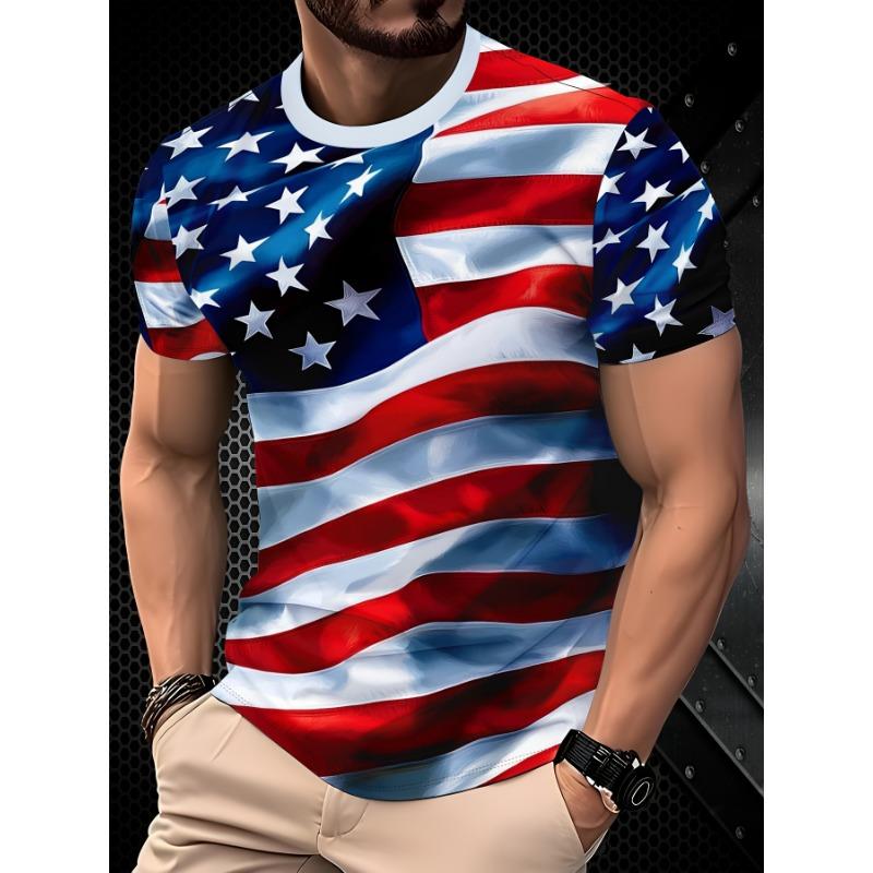 Men's USA Flag 3D Printed T-Shirt Casual Short Sleeve Crewneck Top Cool American Stars Stripes Graphic Tee Independence Day Summer Streetwear Clothing