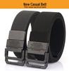 Unisex Black Metal Double Ring Buckle Elastic Canvas Belt for All Seasons