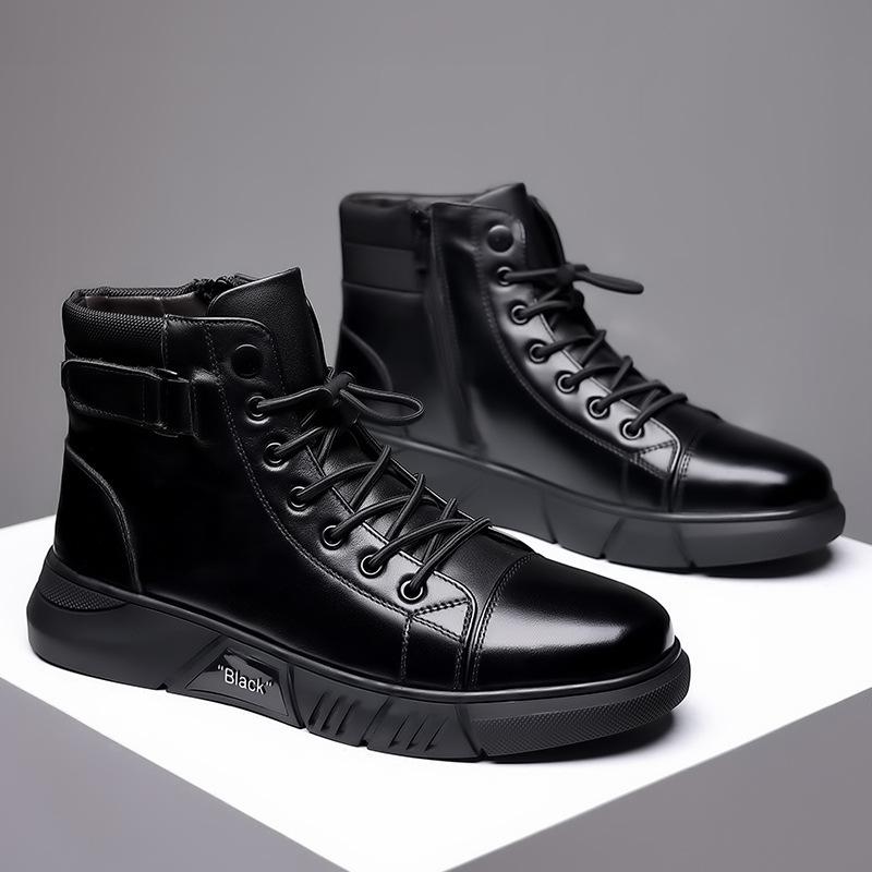 

Мужские кожаные ботинки хай-топ 2024: Осень/Зима Увеличивающие рост, Универсальные полусапоги в корейском стиле 41