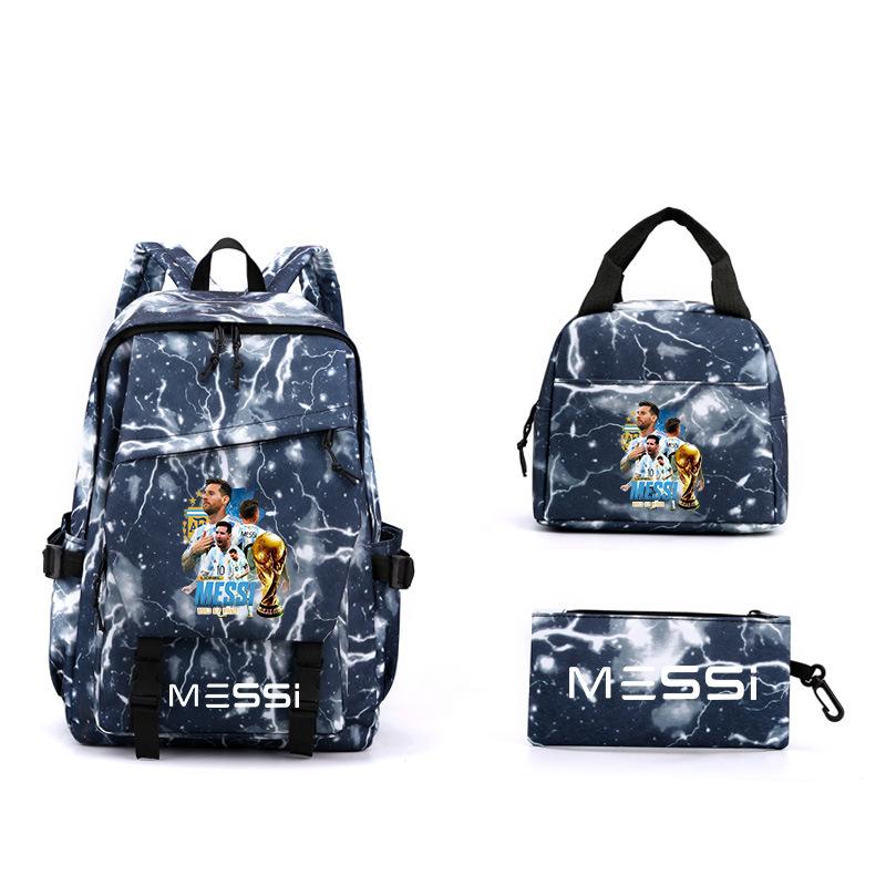 Messi Fußball Schultasche Sternenumrandung High School Mittelstufe Grundschüler Männer und Frauen Große Kapazität Dreiteiliger Rucksack